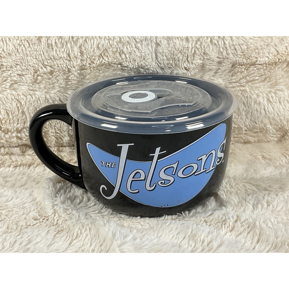 The Jetsons 24oz Ceramic Soup Mug Vented Lid Silver Buffalo Hanna Barbera